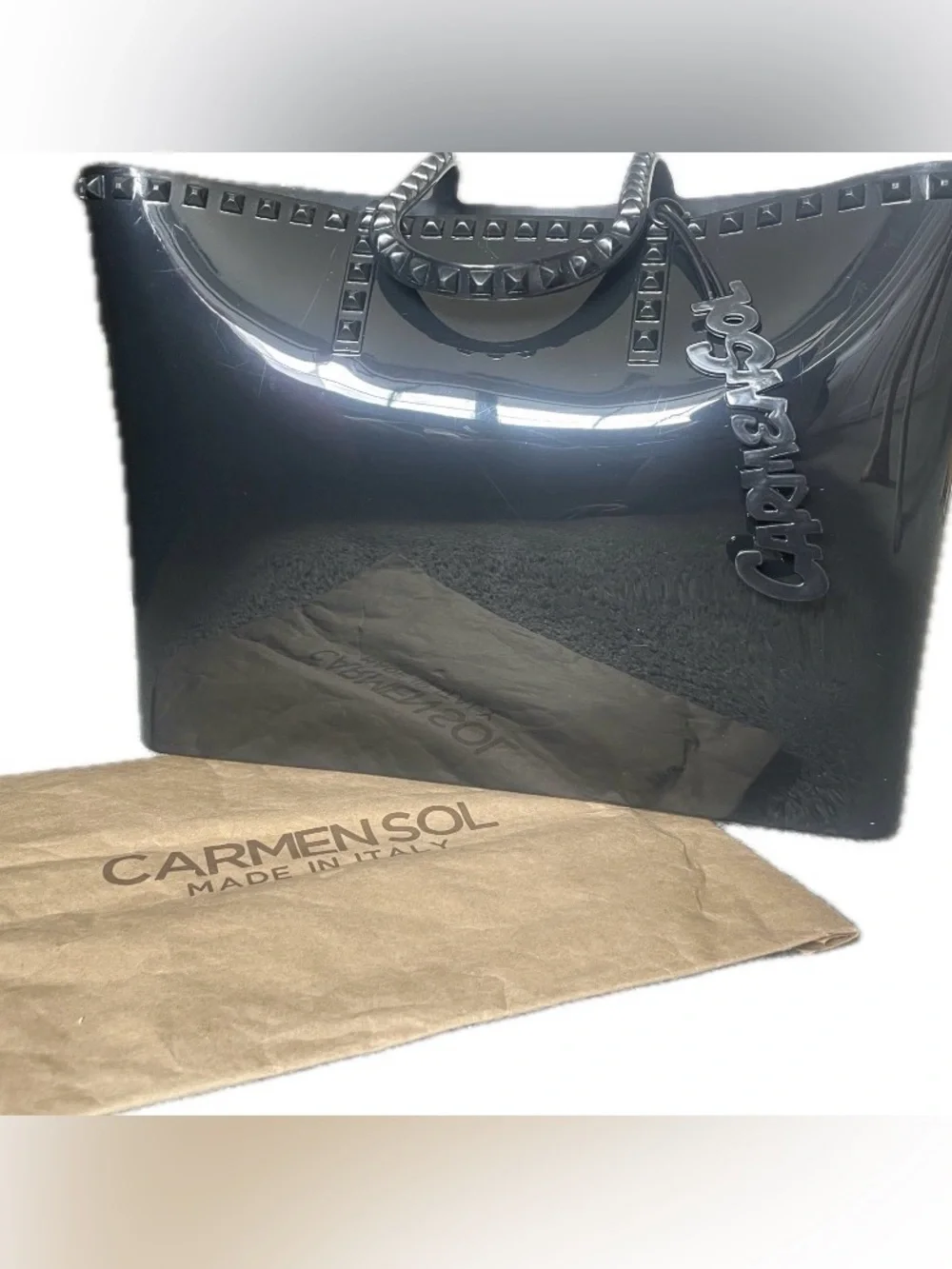 Black Studded Carmen Sol Jelly Tote